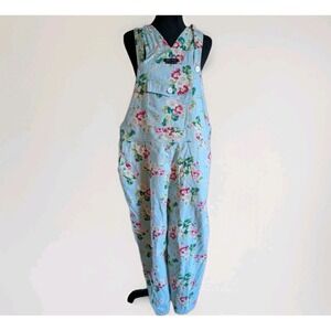 Boston Proper Crop  Wide Leg Bib Pants Jumpsuit Aqua Cotton Women's Size Med EUC